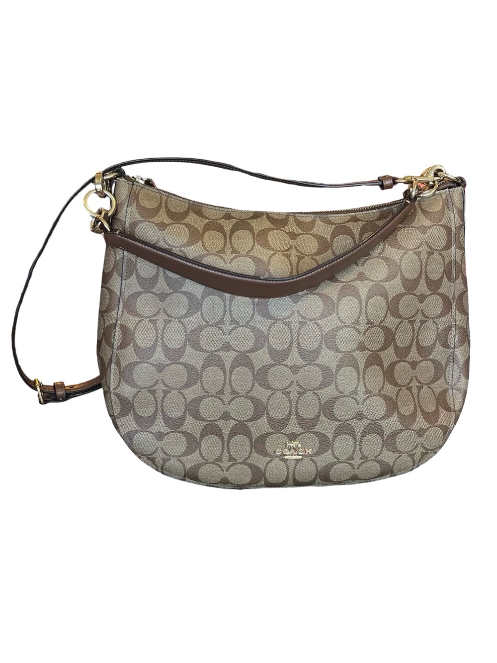 Coach F39527 Women’s Elle Hobo Shoulder Bag Leather Brown Signature Canvas
